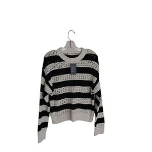 Universal Thread Women's L Navy White Stripe Crochet Long Sleeve Sweater Size L